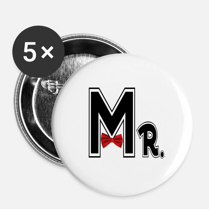 Mr and Mrs - Buttons small 1''/25 mm (5-pack) - white