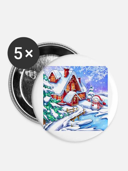 Winterlandschaft - Buttons klein 25 mm (5er Pack) - Weiß