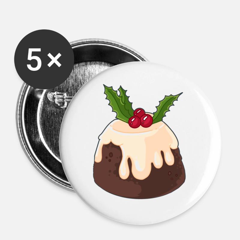 Pudding de Noël - Lot de 5 petits badges (25 mm) - blanc