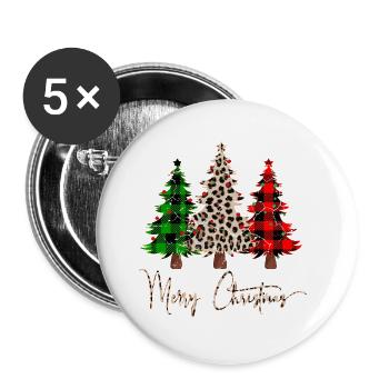 Frohe Weihnachten Leopard Buffalo Plaid Trees, Weihnachten - Buttons klein 25 mm (5er Pack) - Weiß - Vorne