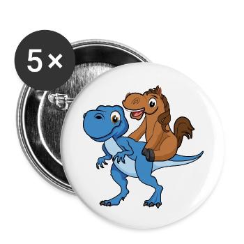 horse riding a dino pferd schimmel t rex world - Buttons klein 25 mm (5er Pack) - Weiß - Vorne