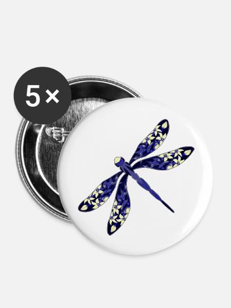 Libelle - Buttons klein 25 mm (5er Pack) - Weiß