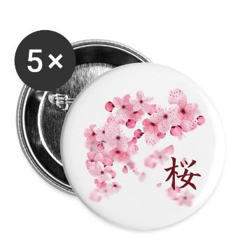 Japanese Cherry Blossoms - Sakura - Buttons small 1''/25 mm (5-pack) - white - Front