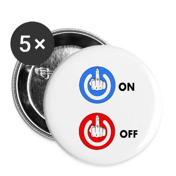 Doigt d'honneur ON et OFF - Lot de 5 petits badges (25 mm) - blanc - Devant