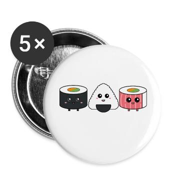 Trio de sushi - Lot de 5 petits badges (25 mm) - blanc - Devant