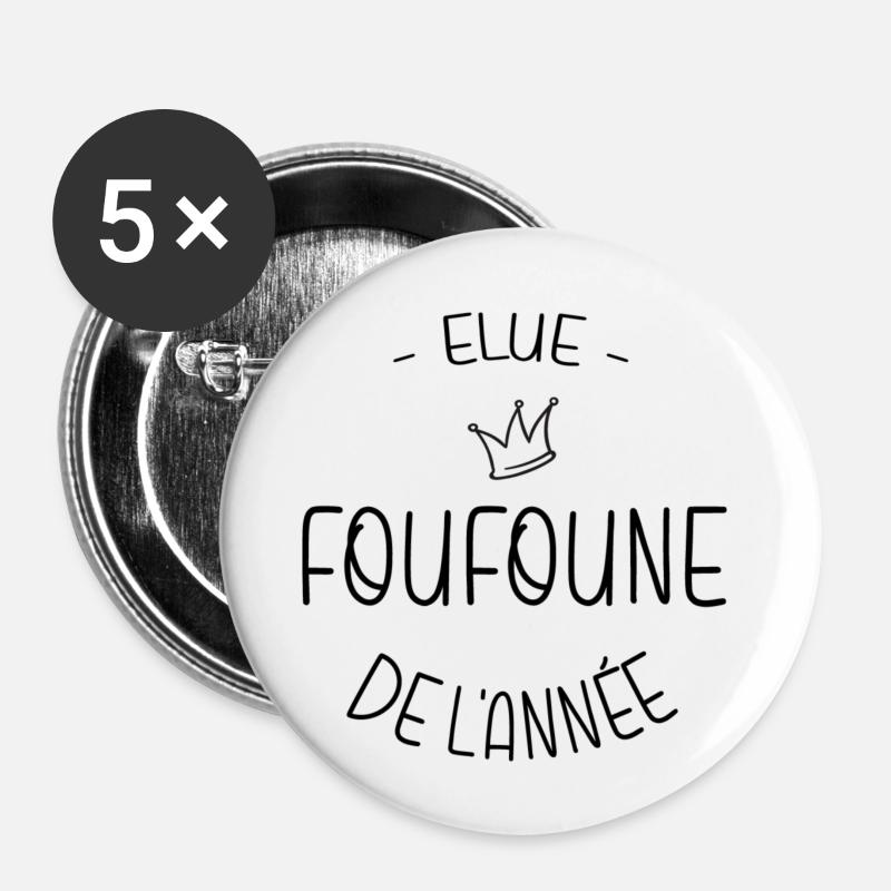 Foufoune - Lot de 5 petits badges (25 mm) - blanc