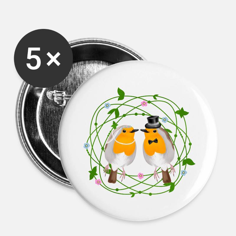 Robin Bird Wedding - Buttons small 1''/25 mm (5-pack) - white
