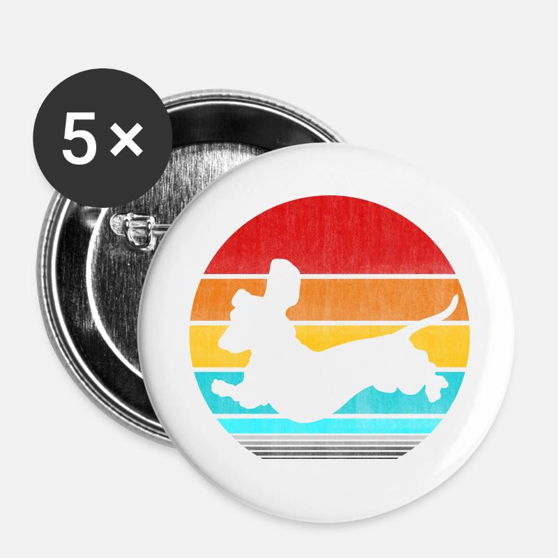 Retro Vinatge Dackel - Buttons klein 25 mm (5er Pack) - Weiß
