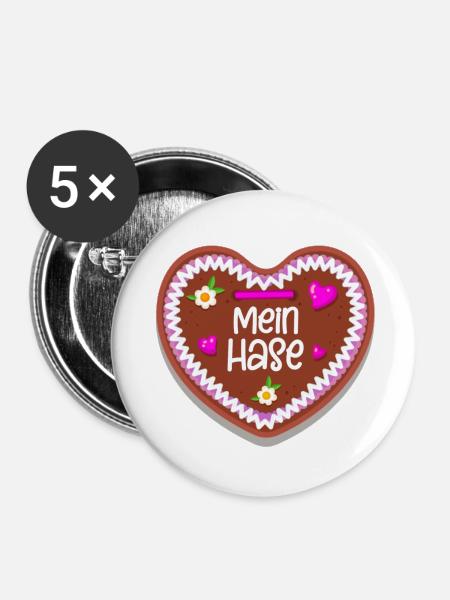 Mein Hase Lebkuchenherz - Buttons klein 25 mm (5er Pack) - Weiß