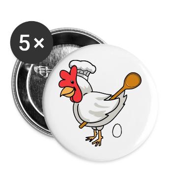 Boulanger Oeuf de poule Cuillère de cuisson Boulangerie Oeuf Cuire Cook - Lot de 5 petits badges (25 mm) - blanc - Devant