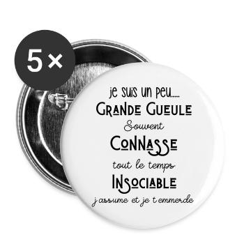 je suis un peu grande gueule citation humour - Lot de 5 petits badges (25 mm) - blanc - Devant