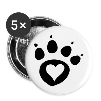 Pfotenabdruck Hundepfote mit Herz i love dog Katze - Buttons klein 25 mm (5er Pack) - Weiß - Vorne