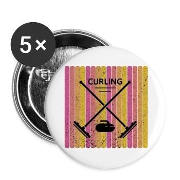 cadeau de curling vintage rétro pour le curling - Lot de 5 petits badges (25 mm) - blanc - Devant