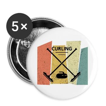 cadeau de curling vintage rétro pour le curling - Lot de 5 petits badges (25 mm) - blanc - Devant
