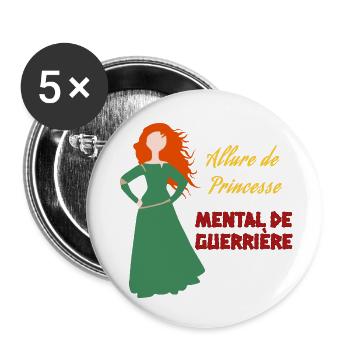princesse et guerrière - Lot de 5 petits badges (25 mm) - blanc - Devant