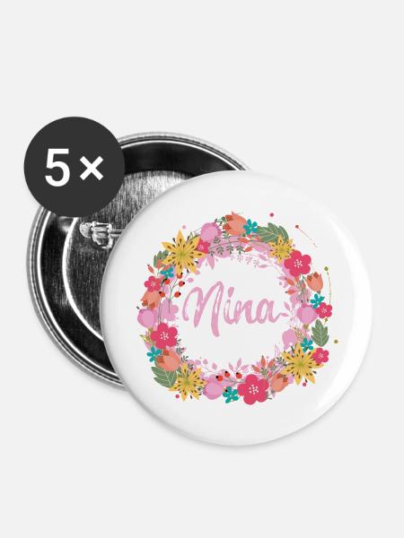 nina,blumen,blumenkranz,floral,illustration - Buttons klein 25 mm (5er Pack) - Weiß