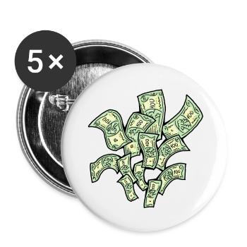 Großes Geld, das zu Ihnen für Reichtum und Wohlstand fliegt. - Buttons klein 25 mm (5er Pack) - Weiß - Vorne