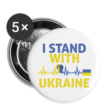 Ich stehe mit der Ukraine Herzschlag Ukraine - Buttons klein 25 mm (5er Pack) - Weiß - Vorne