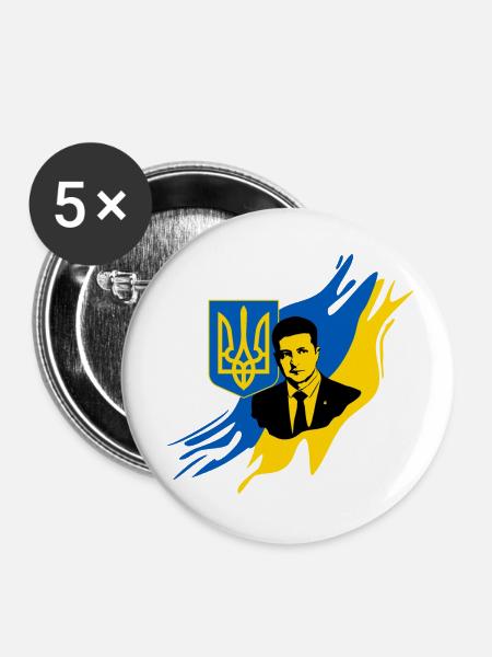 Selenski Ukraine - Buttons klein 25 mm (5er Pack) - Weiß