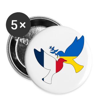 Ukraine France Colombe du soutien à la paix - Lot de 5 petits badges (25 mm) - blanc - Devant