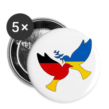 Ukraine Germany Dove of Peace Support - Buttons small 1''/25 mm (5-pack) - white - Front