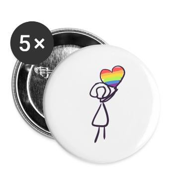 LGBT Regenbogen Herz - Buttons klein 25 mm (5er Pack) - Weiß - Vorne