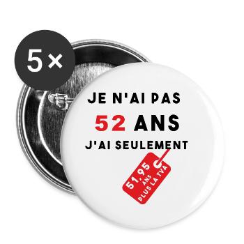 anniversaire 52 ans cadeau humour âge - Lot de 5 petits badges (25 mm) - blanc - Devant