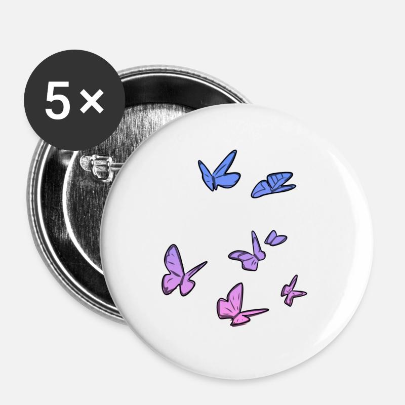papillons violets symbole papillon - Lot de 5 petits badges (25 mm) - blanc