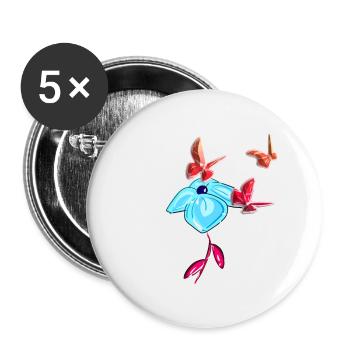 fleur bleue de printemps animal naturel rouge - Lot de 5 petits badges (25 mm) - blanc - Devant