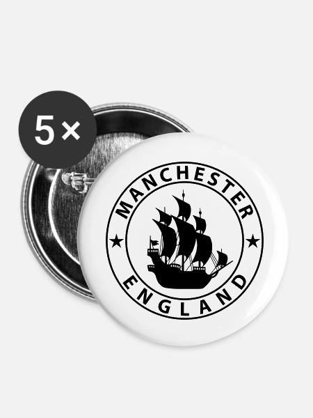 Manchester - Buttons klein 25 mm (5er Pack) - Weiß
