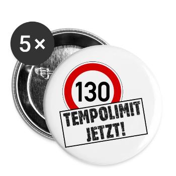 Tempolimit 130 Jetzt - Buttons klein 25 mm (5er Pack) - Weiß - Vorne