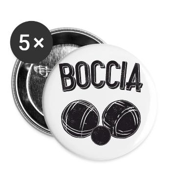Bocciaspieler Bekleidung mit Boccia Kugeln Boccia - Buttons klein 25 mm (5er Pack) - Weiß - Vorne
