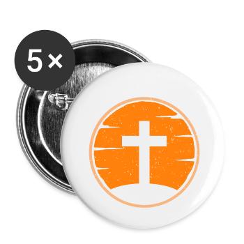 cross vintage retro jesus fish god christ - Buttons small 1''/25 mm (5-pack) - white - Front