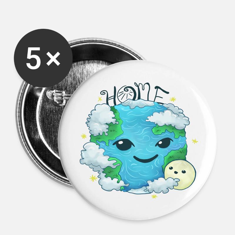 Erde Cartoon Home - Buttons klein 25 mm (5er Pack) - Weiß