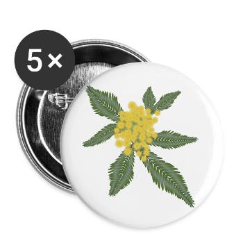 Silber Akazie mit ihren gelben Blüten Pompons - Buttons klein 25 mm (5er Pack) - Weiß - Vorne