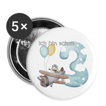 3. Geburtstag Flugzeug Pilot - Buttons klein 25 mm (5er Pack) - Weiß - Vorne