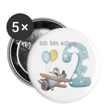 2. Geburtstag Flugzeug Pilot - Buttons klein 25 mm (5er Pack) - Weiß - Vorne