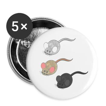 geschenkideen mäuse, Drei Mäuse, Mäuse Fan - Buttons klein 25 mm (5er Pack) - Weiß - Vorne