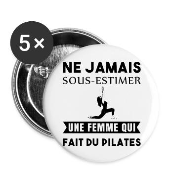 Pilates femme humour - Lot de 5 petits badges (25 mm) - blanc - Devant