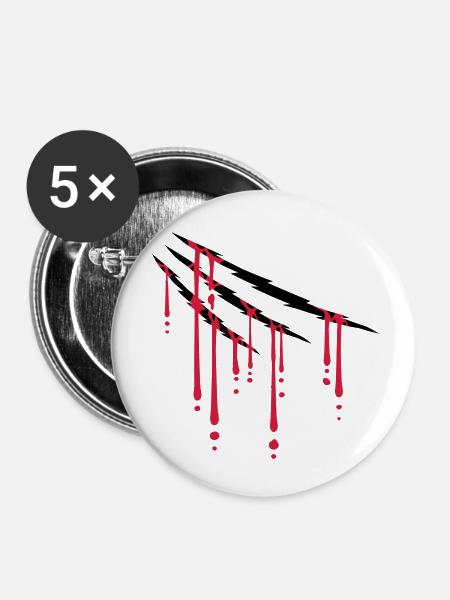 Tropfen Blut Kratzer - Buttons klein 25 mm (5er Pack) - Weiß