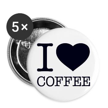 I LOVE COFFEE Kaffee Käffchen - Buttons klein 25 mm (5er Pack) - Weiß - Vorne