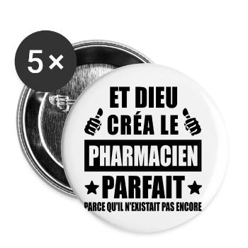 pharmacien parfait / humour pharmacien - Lot de 5 petits badges (25 mm) - blanc - Devant