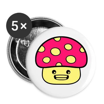 Bande dessinée champignon - Lot de 5 petits badges (25 mm) - blanc - Devant
