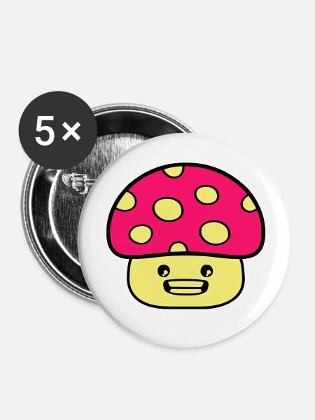 Pilz Comic - Buttons klein 25 mm (5er Pack) - Weiß