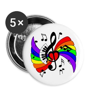 Klaviermusiktaste mit Regenbogen und Musikanmerkungen - Buttons klein 25 mm (5er Pack) - Weiß - Vorne