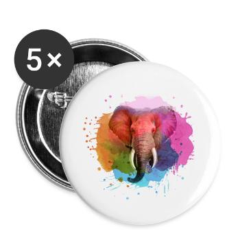 éléphant, bleu, coloré, peinture, coloré, aquarelle, graffiti - Lot de 5 petits badges (25 mm) - blanc - Devant