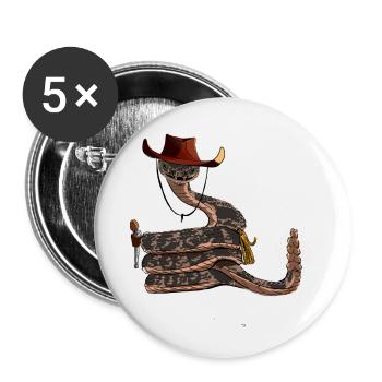 Serpent avec chapeau de cow-boy, style comique - Lot de 5 petits badges (25 mm) - blanc - Devant