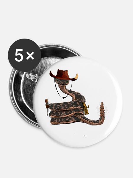 Schlange mit Cowboyhut, im Comicstil - Buttons klein 25 mm (5er Pack) - Weiß