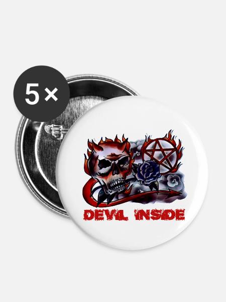 DEVIL - Buttons klein 25 mm (5er Pack) - Weiß