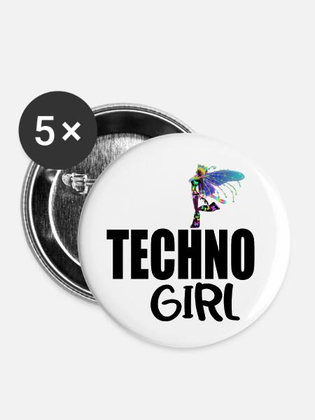 Techno-Mädchen - Buttons klein 25 mm (5er Pack) - Weiß